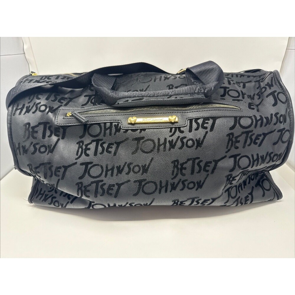 Betsey Johnson Black All Over Weekender Bag Luggage Tote Duffle Carry On strap